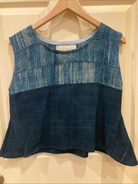 Be Ethic Indigo Patchwork Sleeveless Tank Top | Boho Patchwork Blouse | Women's